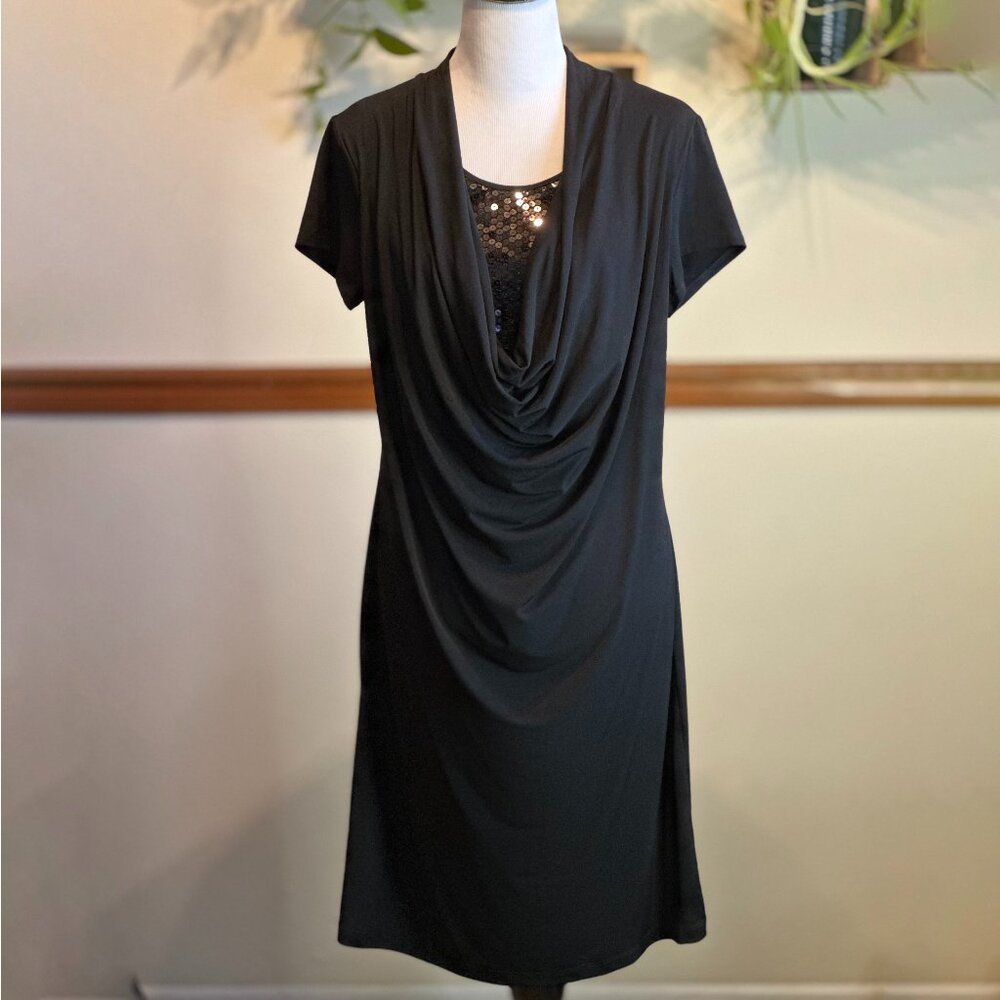 Black Draped Sequin Front Dress